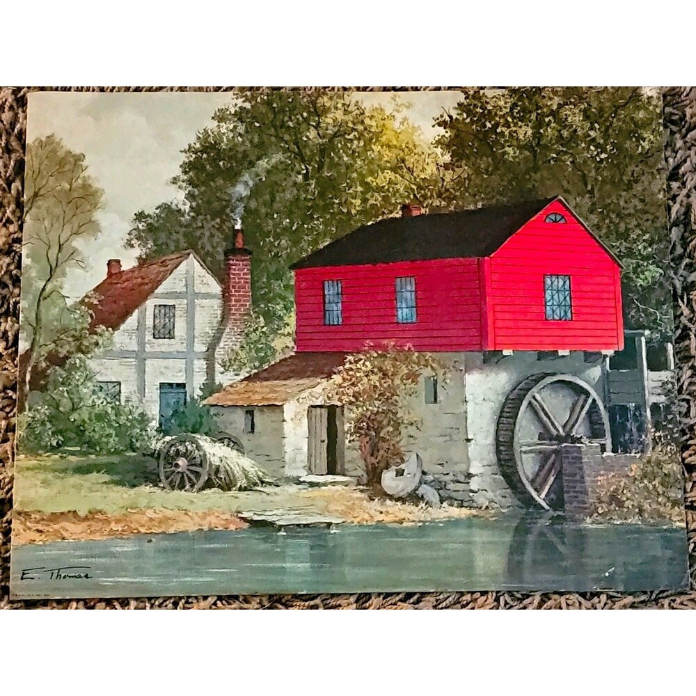 E. Thomas Signed Watermill Landscape Art Print Paper Unframed Winde Fine Prints